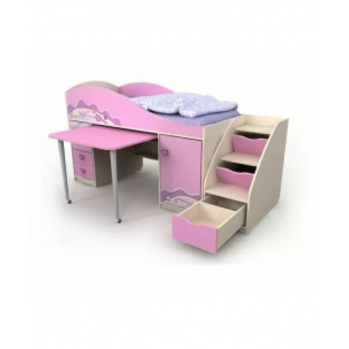 Кровать-чердак Pink Pn-40-1 для девочки с тесенкой-тумбой Кровать-чердак Pink Pn-40-1 для девочки с тесенкой-тумбой