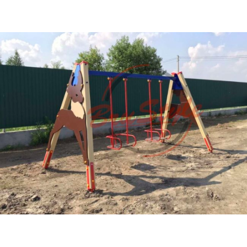 Дитяча гойдалка на дерев'яних стійках подвійна "Олень" ✅ хороші характеристики Дитяча гойдалка на дерев'яних стійках подвійна "Олень" ✅ хороші характеристики фото1