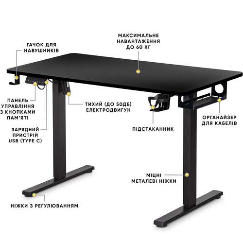 Стіл з електрорегулюванням висоти PowerDesk Lite Black ✅ хороші характеристики Стіл з електрорегулюванням висоти PowerDesk Lite Black ✅ хороші характеристики фото1