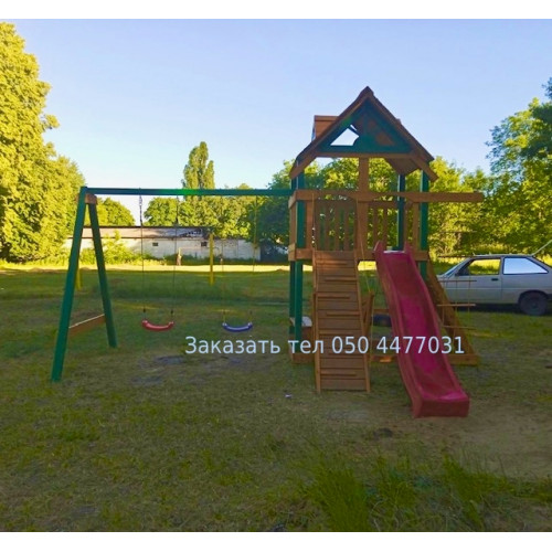 Детская площадка с трапом , качели, горка Люкс классик